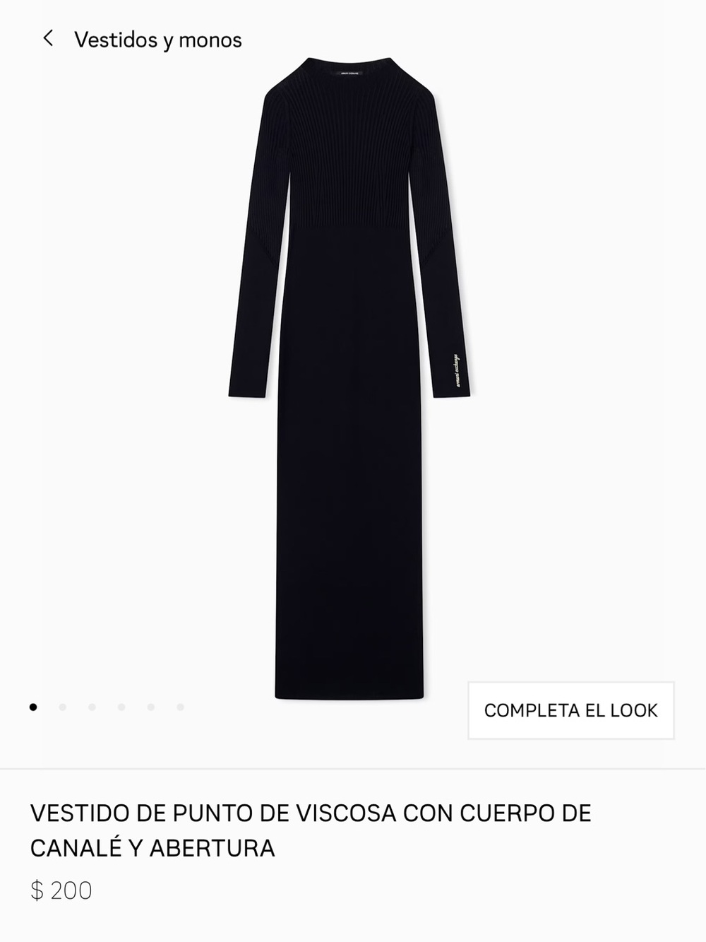 Armani Exchange Long Black Ribbed-Top Viscose Maxi Dress